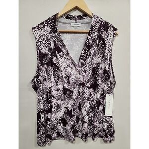Calvin Klein NWT Blouse Womens 2X Purple/White, Sleeveless V-neck‎